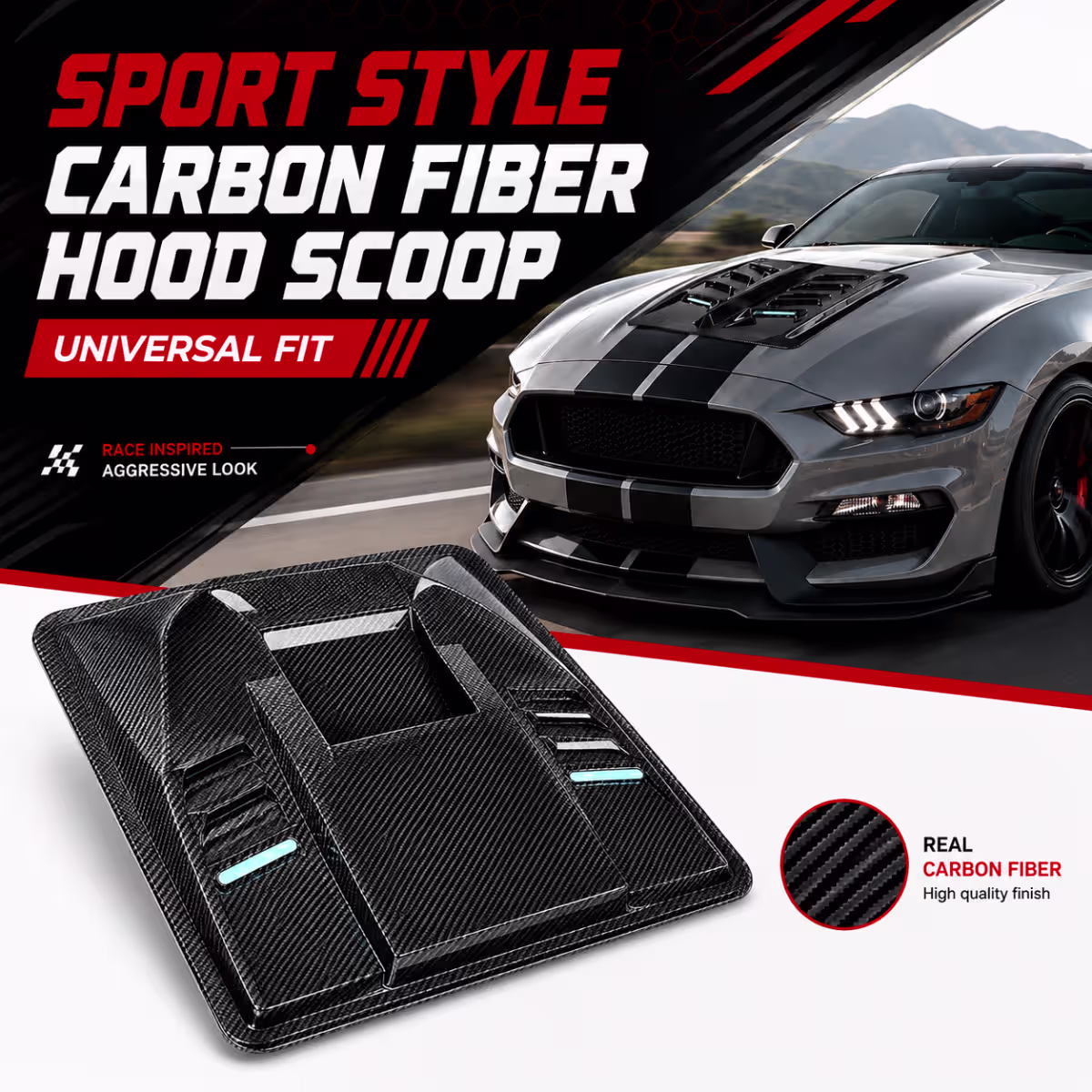 UNIVERSAL CARBON FIBER HOOD SCOOP – STYLE 2